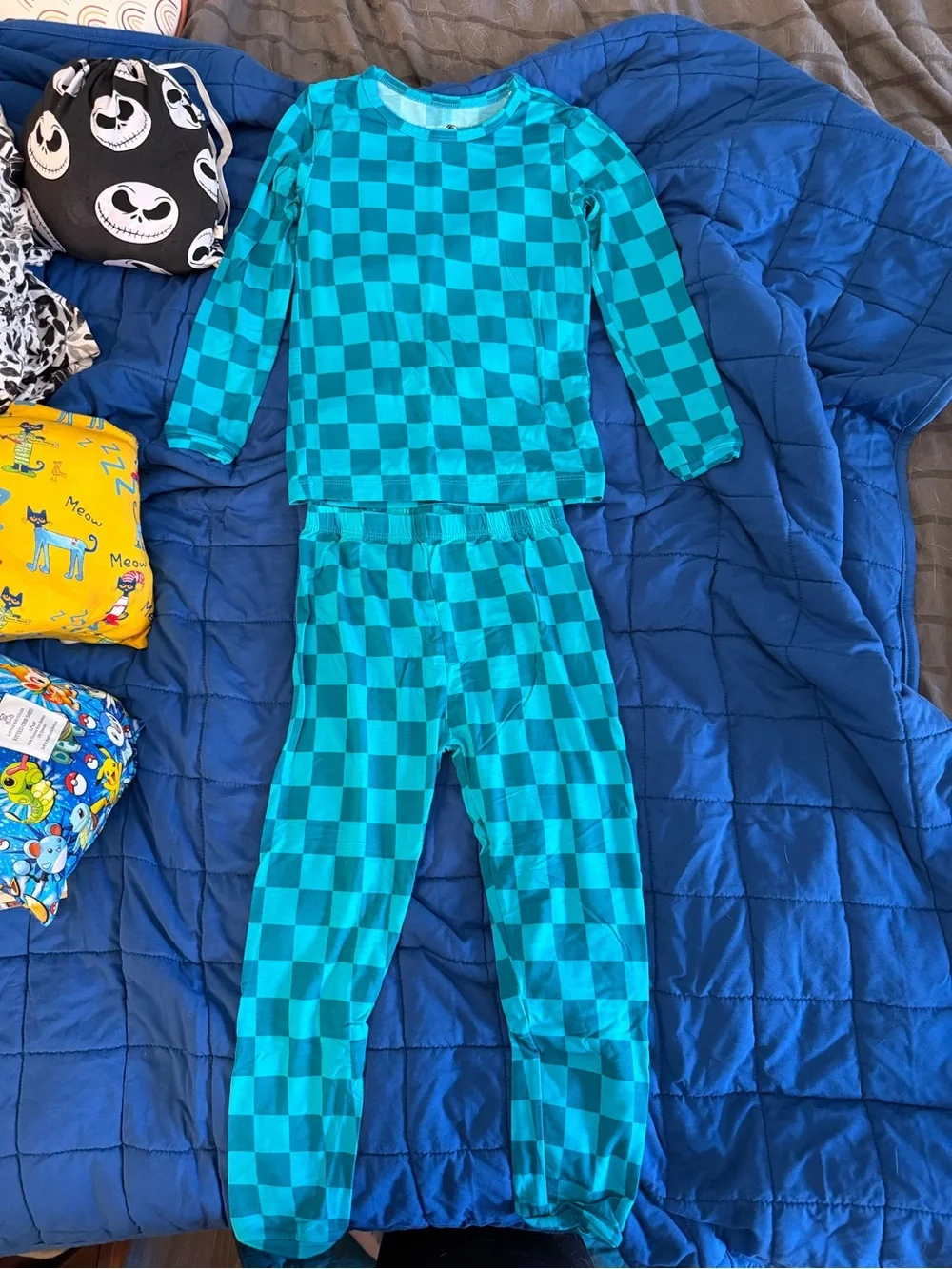 Lama Littles Teal Checks Long Sleeve Pants PJ Set 4T VGUC
